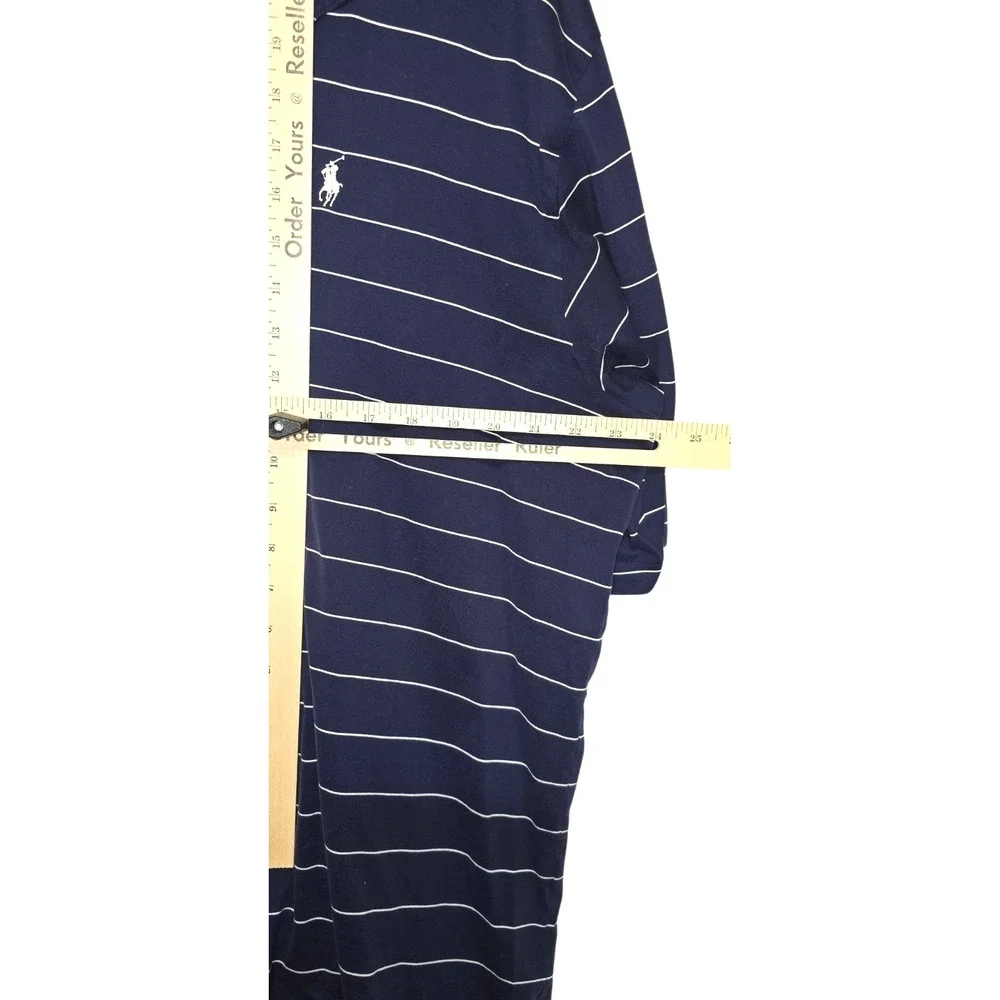 Ralph Lauren Mens Polo Knit Short Sleeve Cotton Blue Stripe‎ Logo Shirt Size Xl